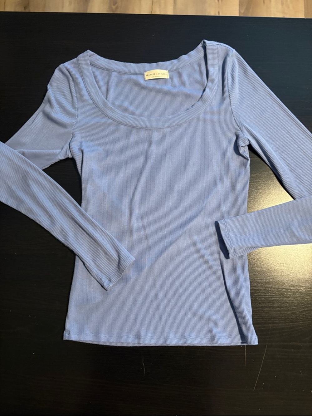 Women’s Ribbed Scoop Neck Long Sleeve Top - Dusty Blue